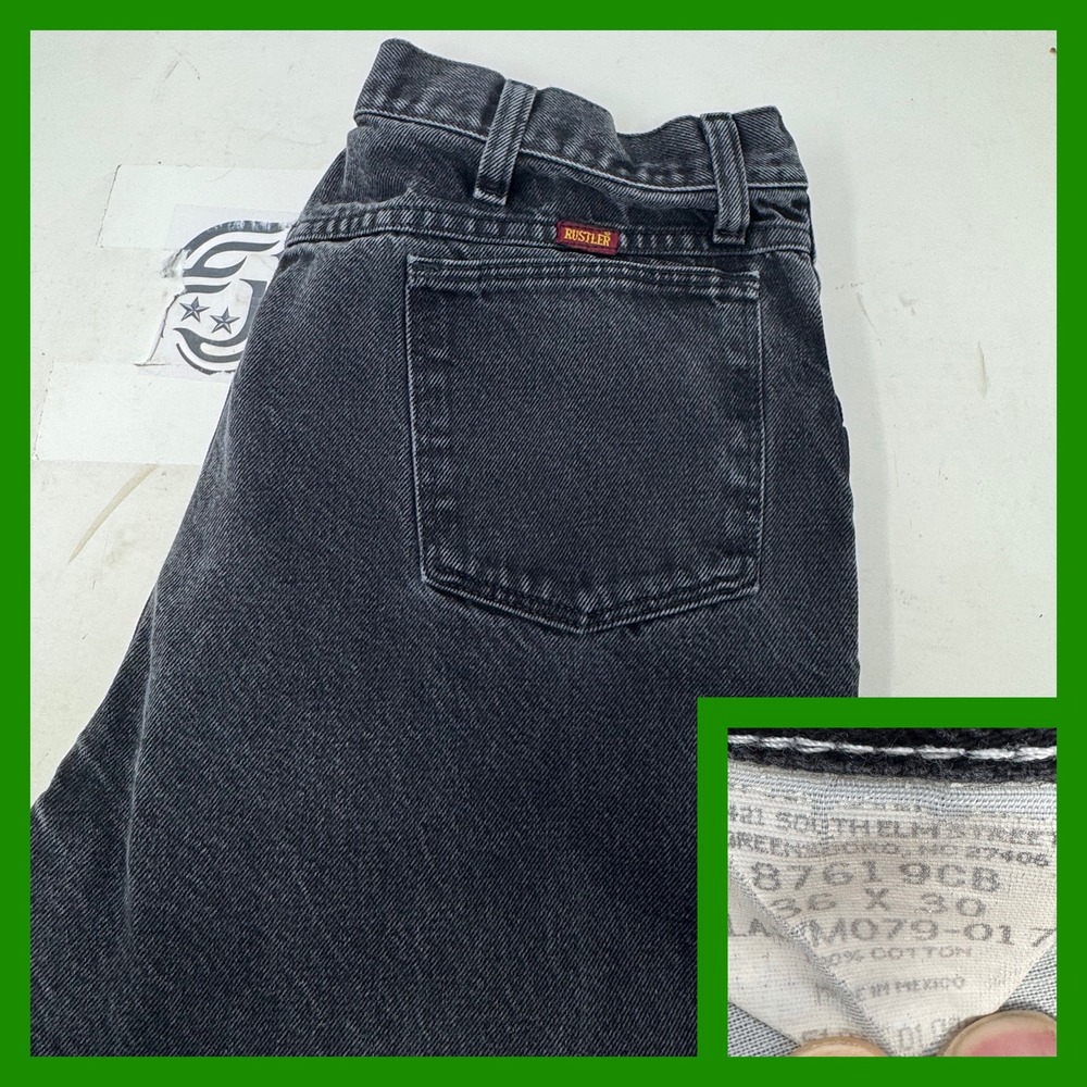 Vintage‎ Rustler Jeans Mens 36x30 Black Denim Cotton Relaxed Fit